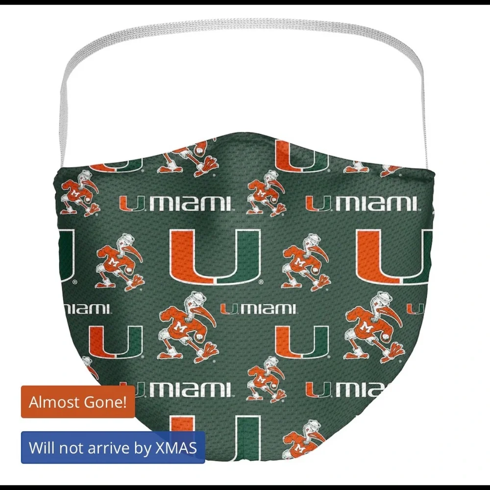 Miami U hurricanes set of three masks brand new
